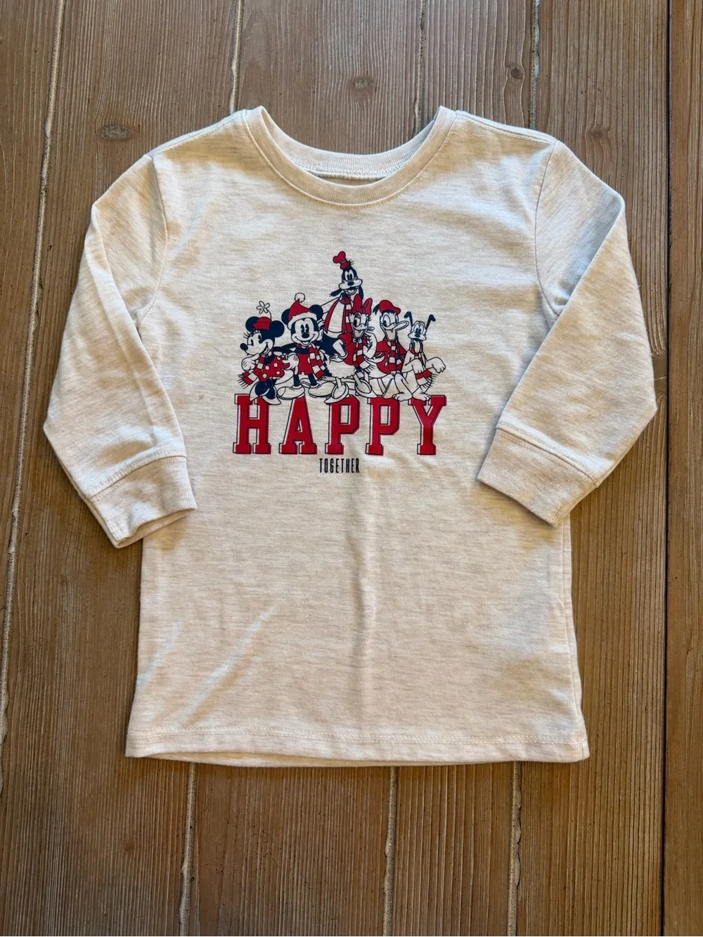 GAP Cream Long-Sleeve 'Happy' Graphic Top with Red & Navy Accents
